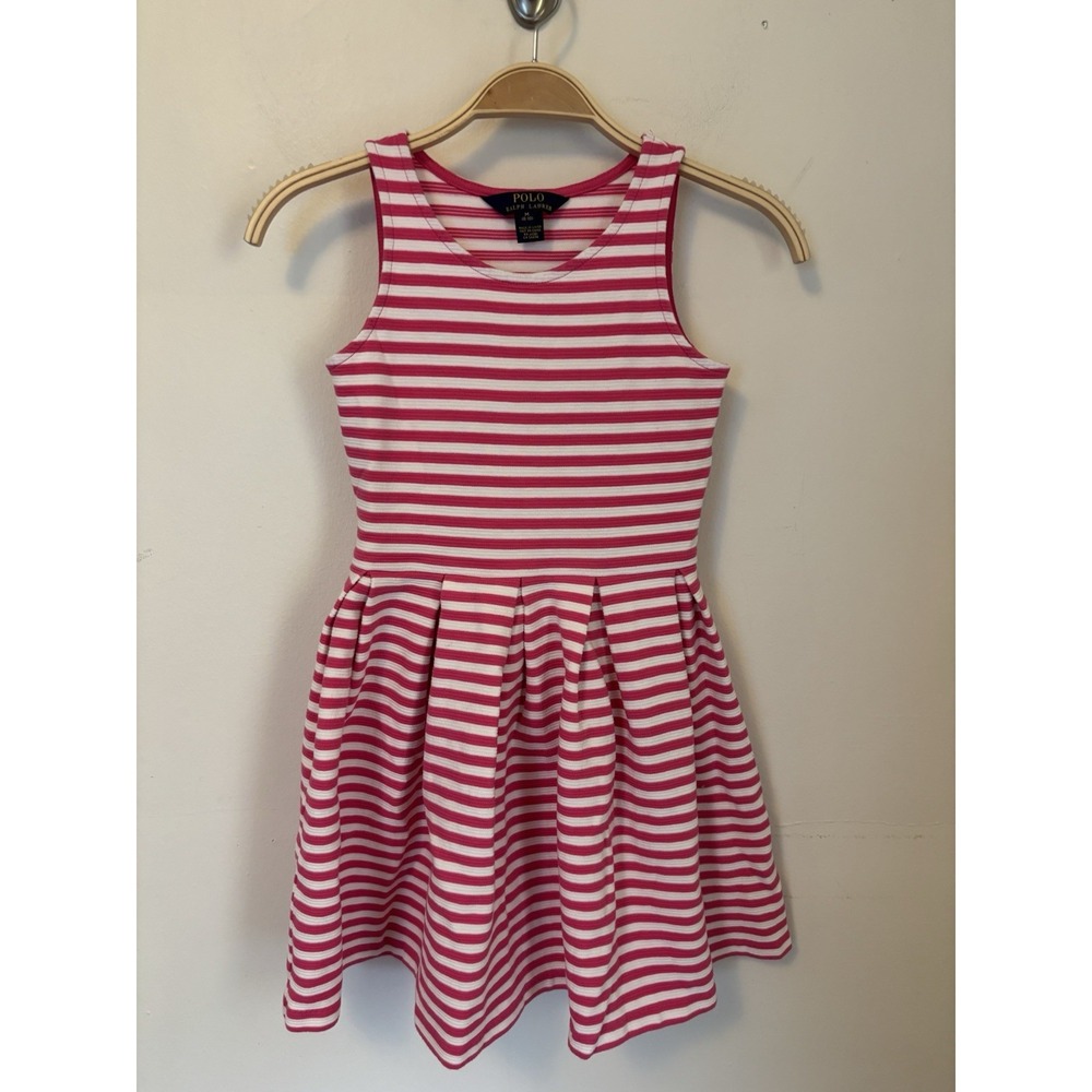 Polo Ralph Lauren Girls Dress Ribbed Pink White Striped Medium Preppy